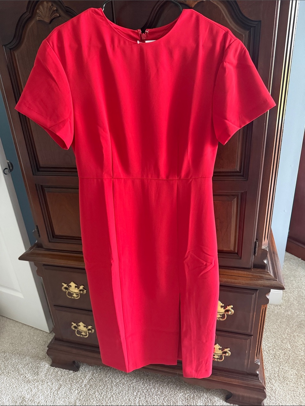 Ann Taylor Red Short-Sleeve Midi Sheath Dress